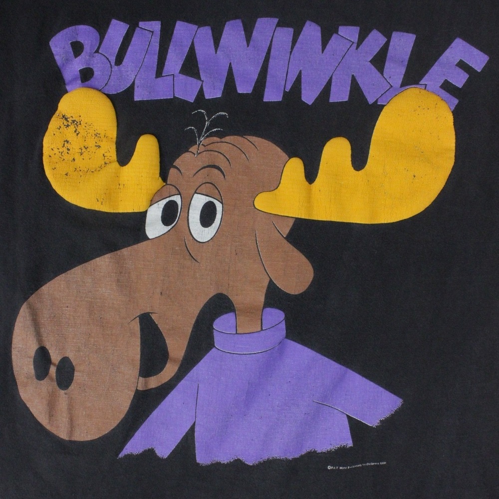 Vintage 1991 Bullwinkle Moose Graphic T Shirt Black Cartoon Single Stitch L